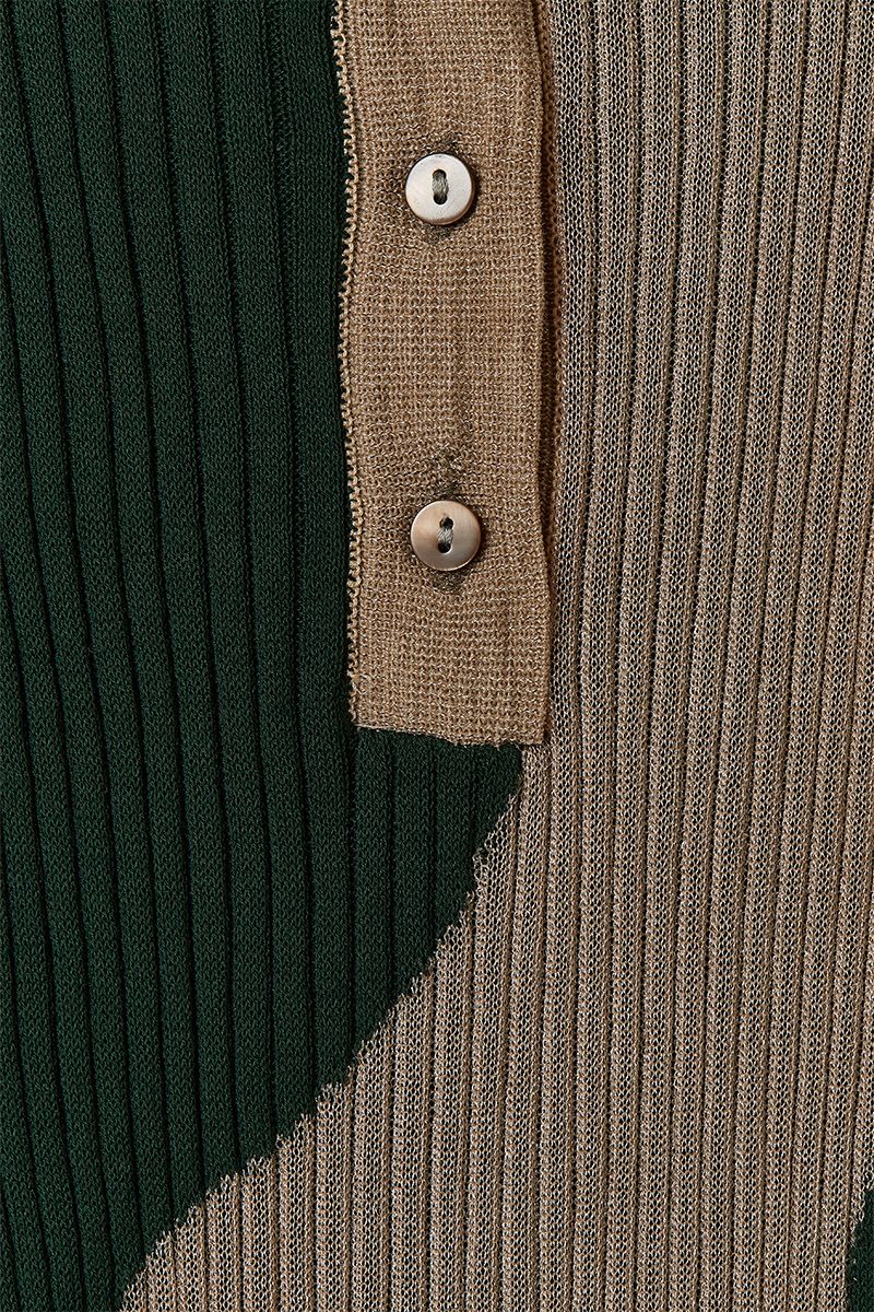 Intarsia Knitted Polo / Green | LEINWANDE