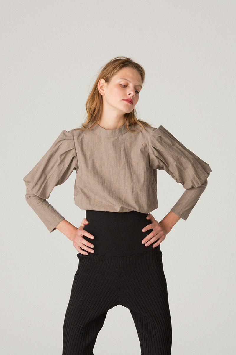Standing Collar Blouse 詳細画像 Brown 1