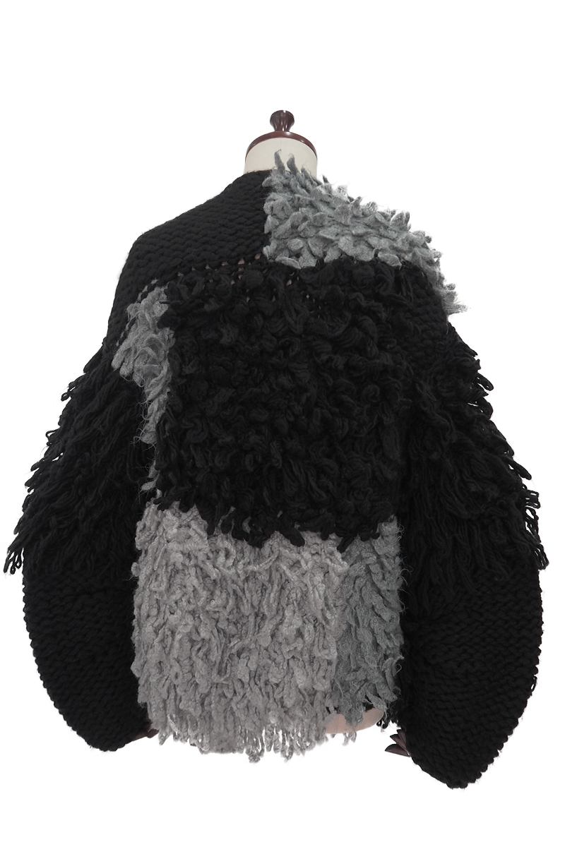 Patchwork Hand-knitted Cardigan 詳細画像 Black 2