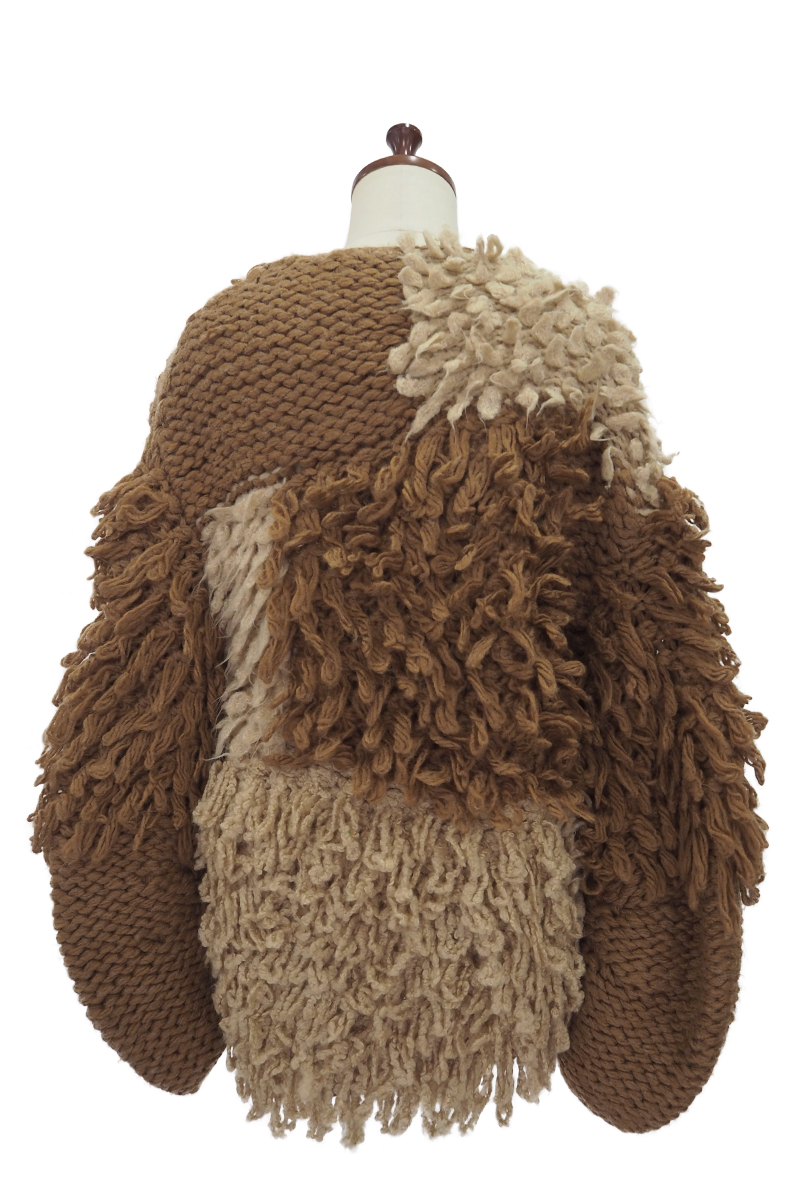 Patchwork Hand-knitted Cardigan 詳細画像 Brown 2