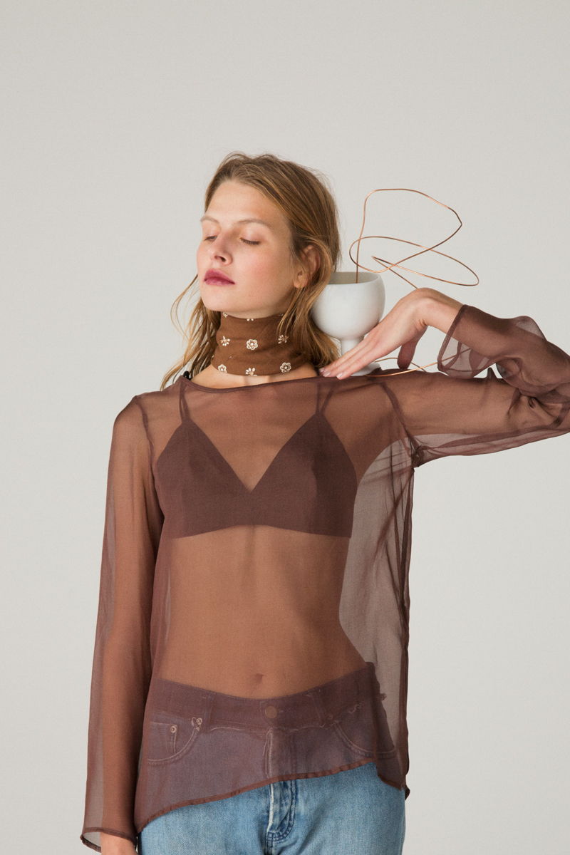 Sheer Long Sleeve Tops 詳細画像 Brown 1