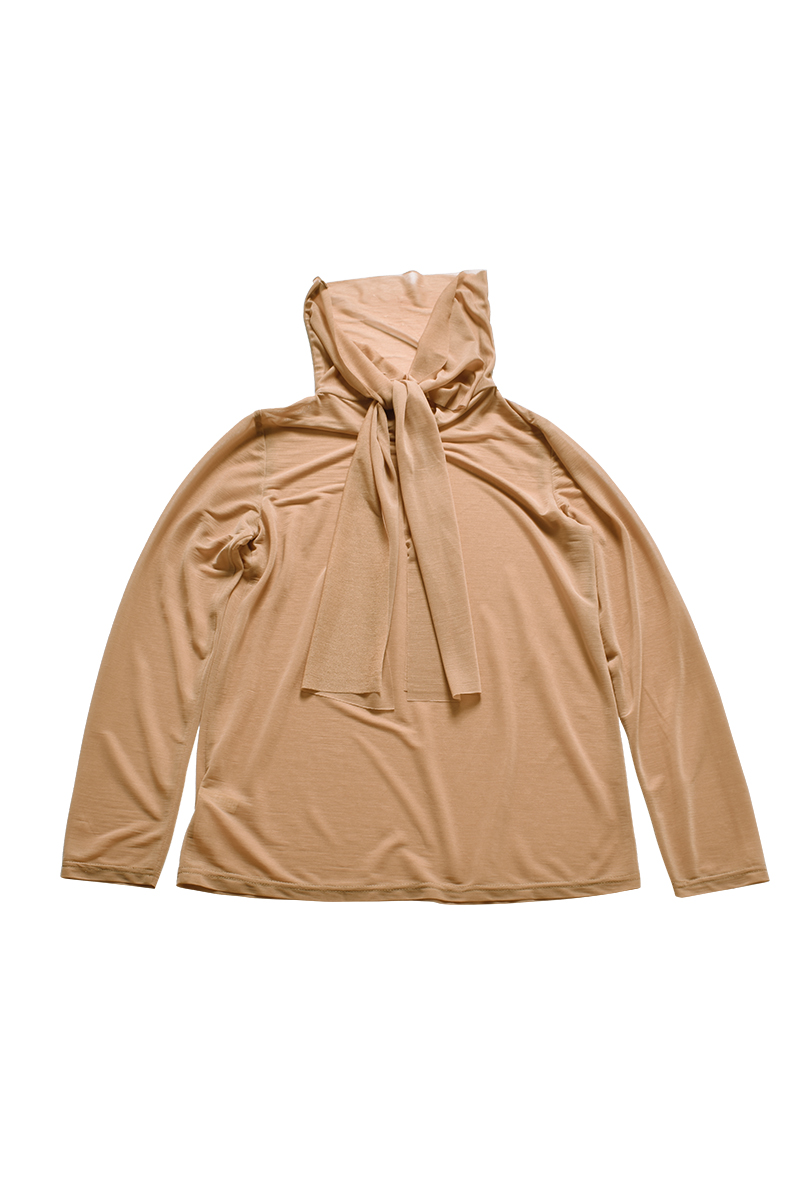 Sheer Neck Scalf Tops 詳細画像 Beige 4