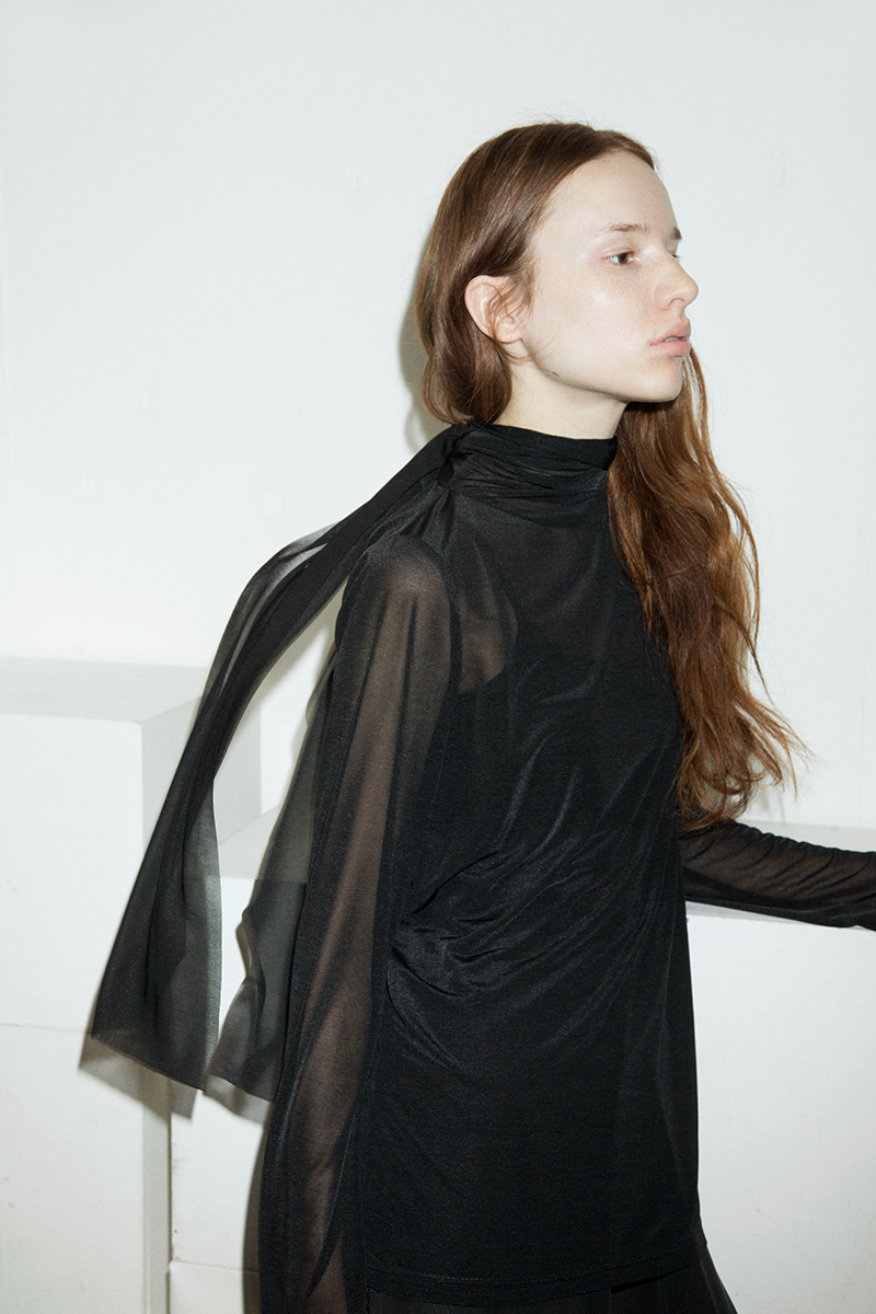 Sheer Neck Scalf Tops 詳細画像 Black 1