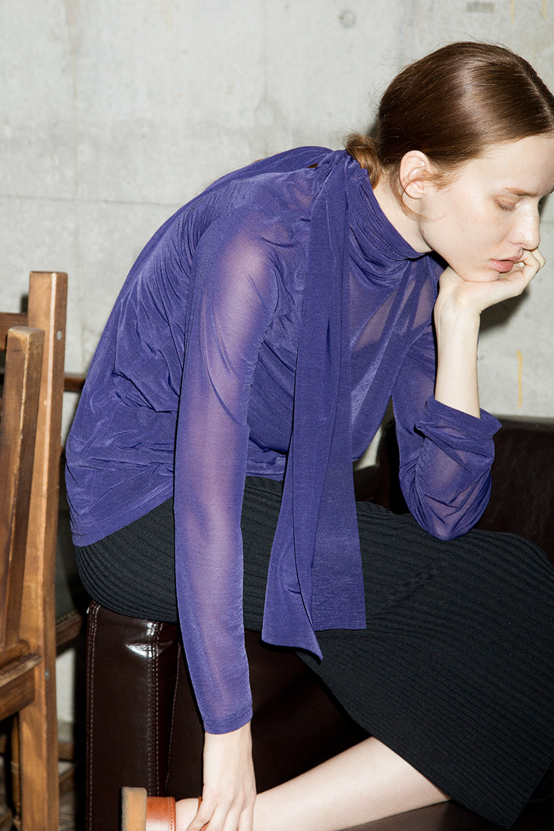 Sheer Neck Scalf Tops 詳細画像 Navy 1