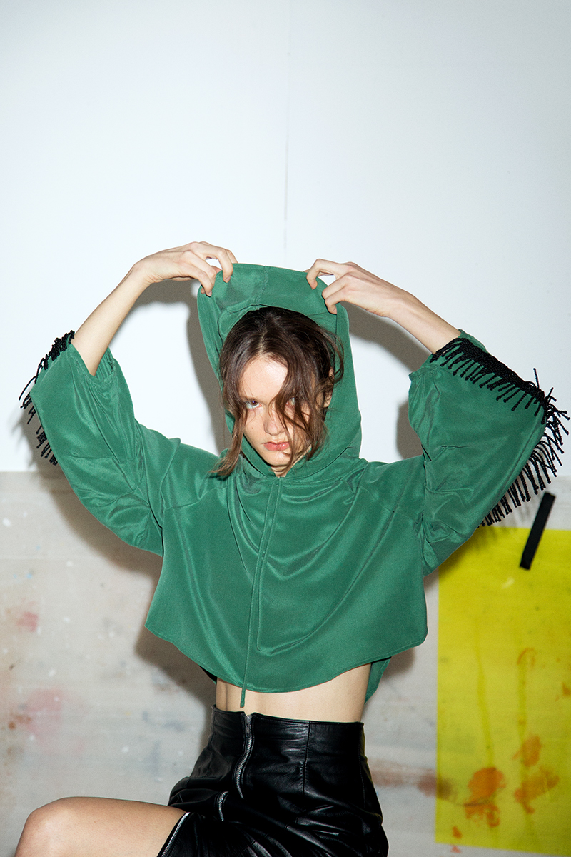 Line Fringe Hoodie 詳細画像 Green 1