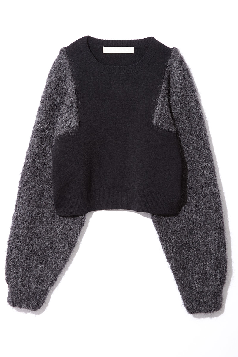 Blocking Sleeve Knit Tops 詳細画像 Black 3