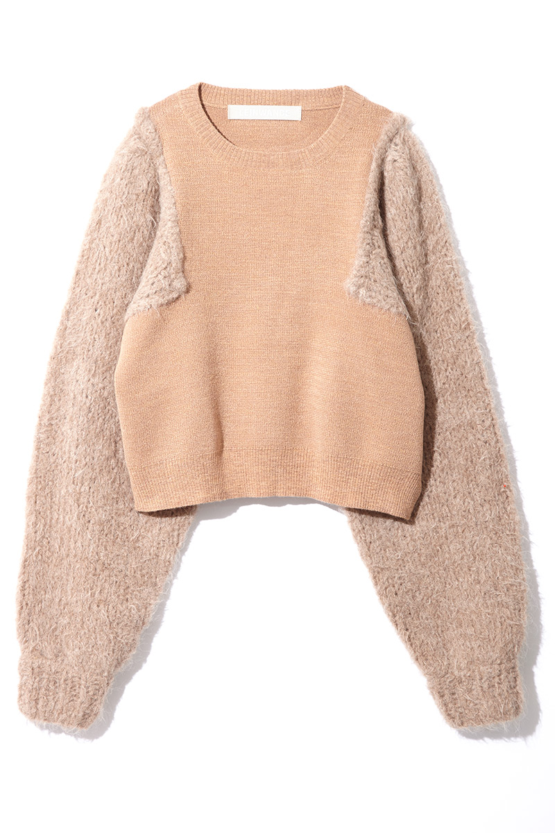 Blocking Sleeve Knit Tops 詳細画像 Beige 3