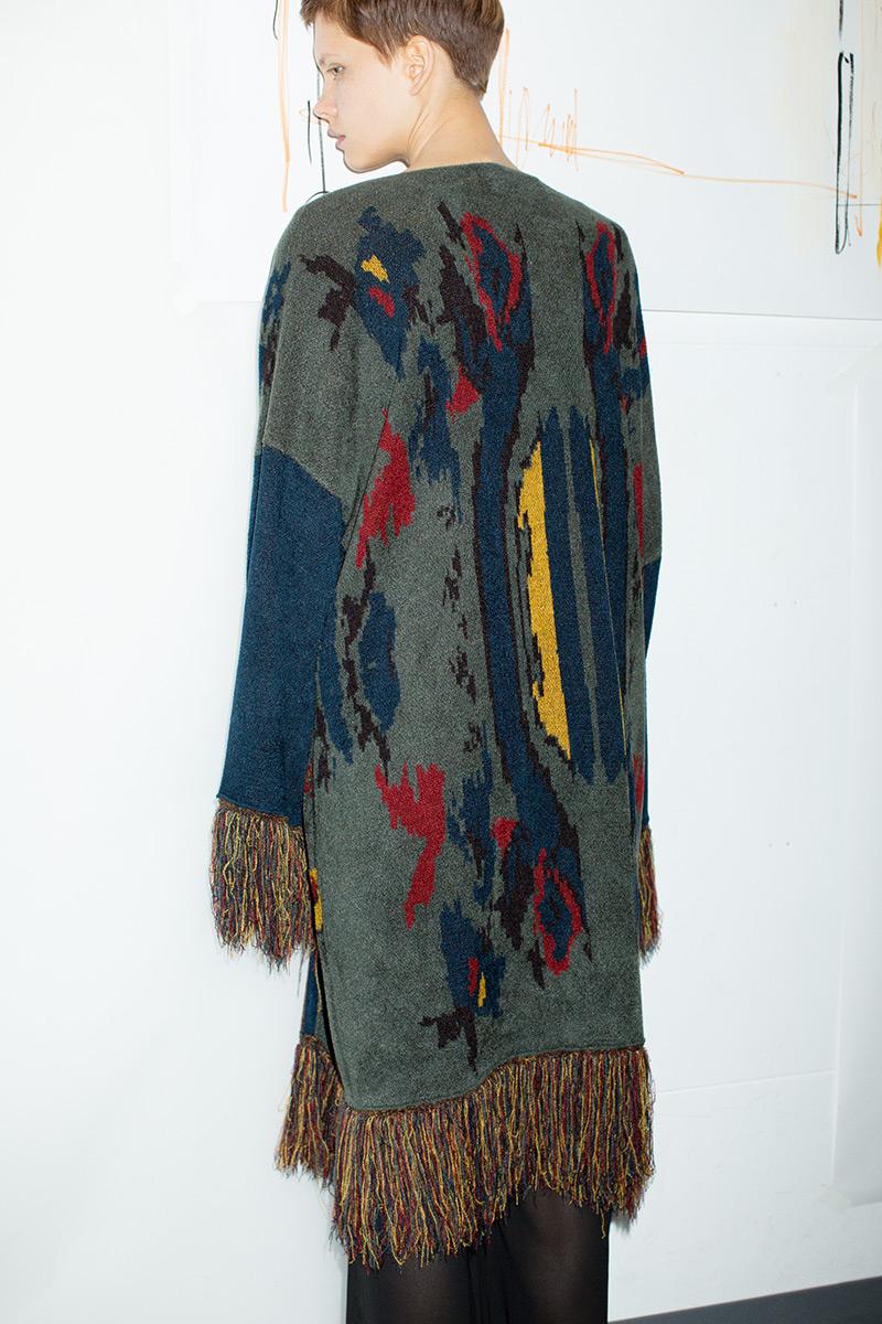 Fringe Knit Jacquard Cardigan 詳細画像 Green 1