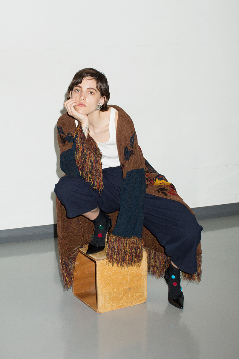 Fringe Knit Jacquard Cardigan 詳細画像 Brown 1