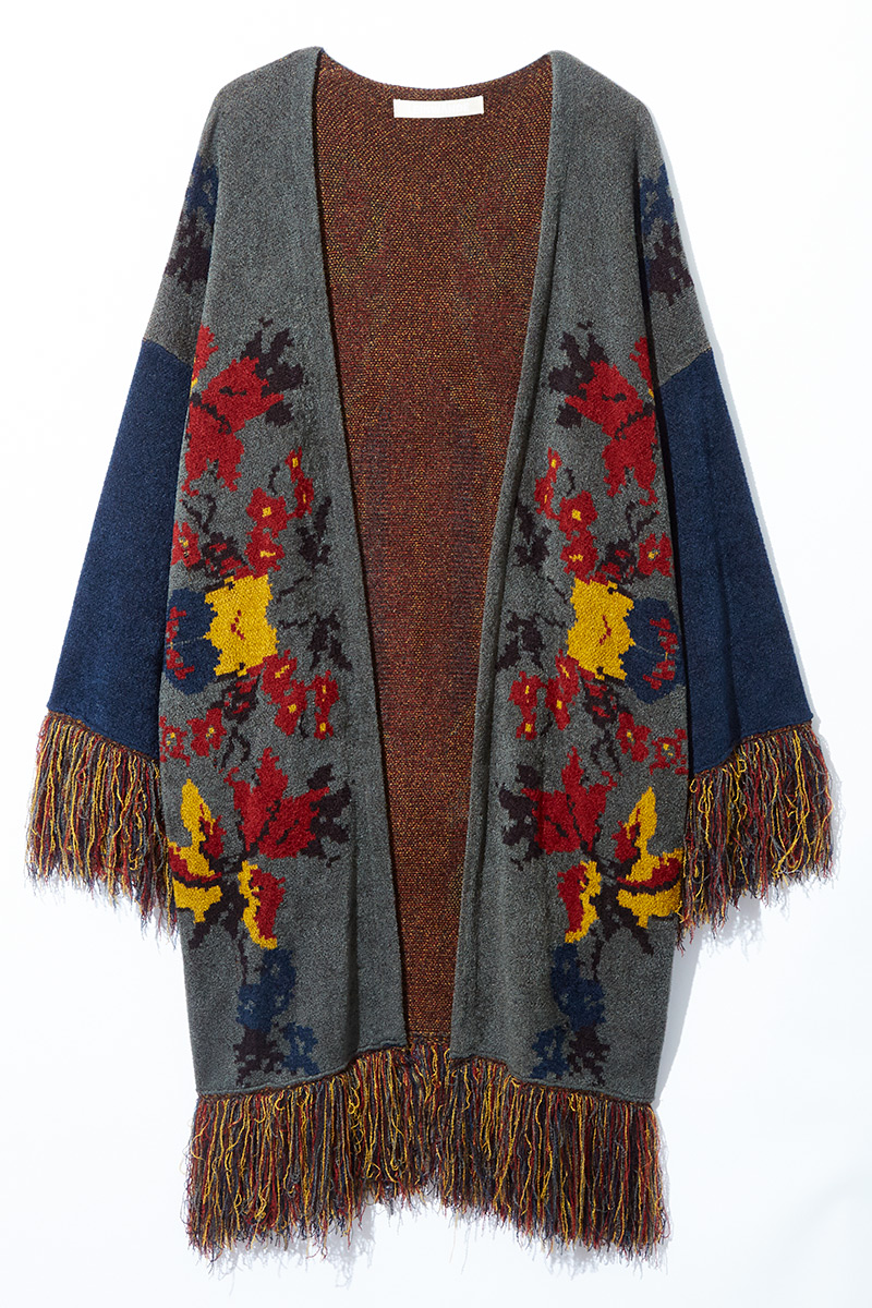 Fringe Knit Jacquard Cardigan 詳細画像 Green 1