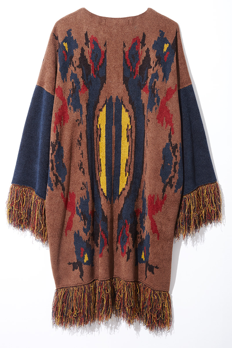 Fringe Knit Jacquard Cardigan 詳細画像 Brown 2