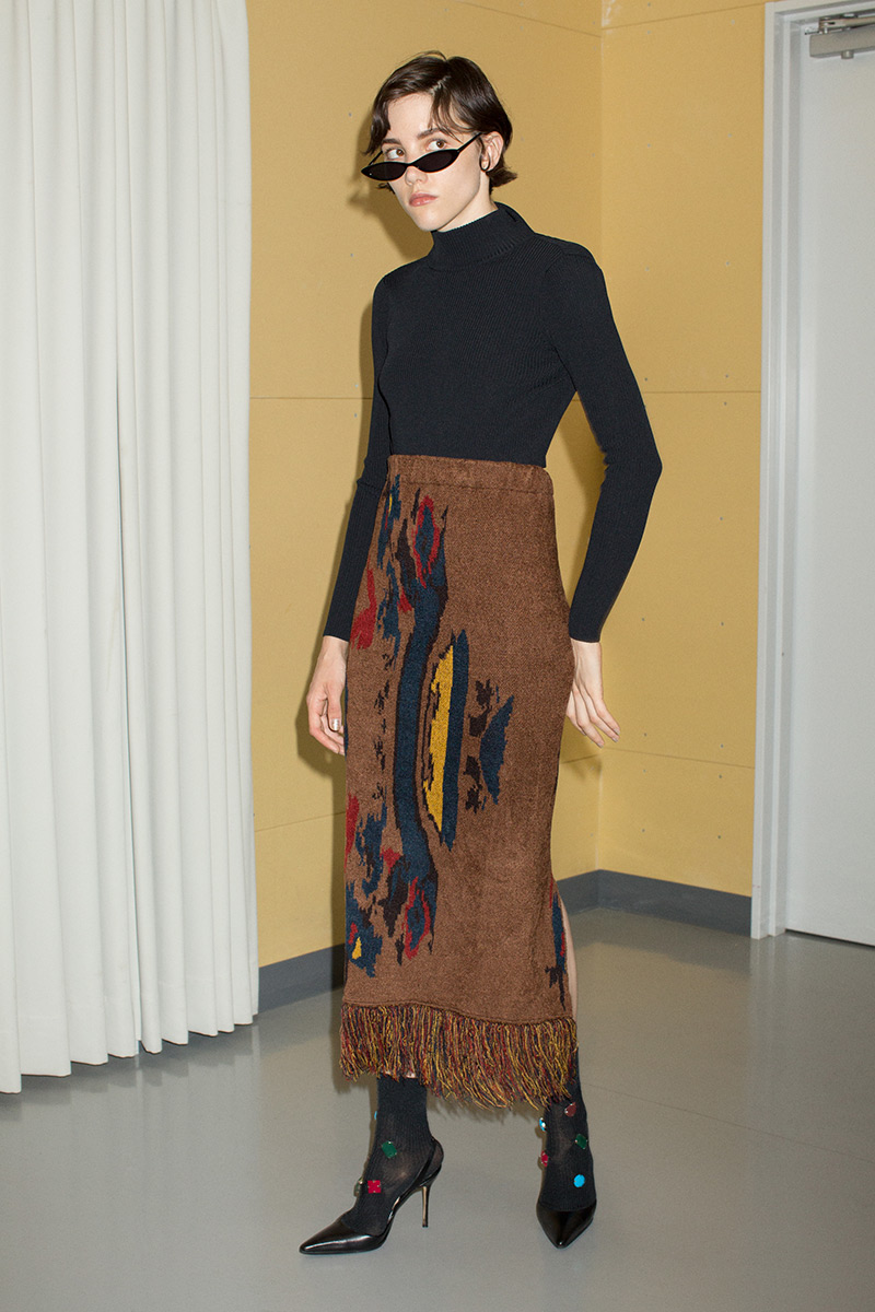 Jacquard Knit Fringe Skirt 詳細画像 Brown 1
