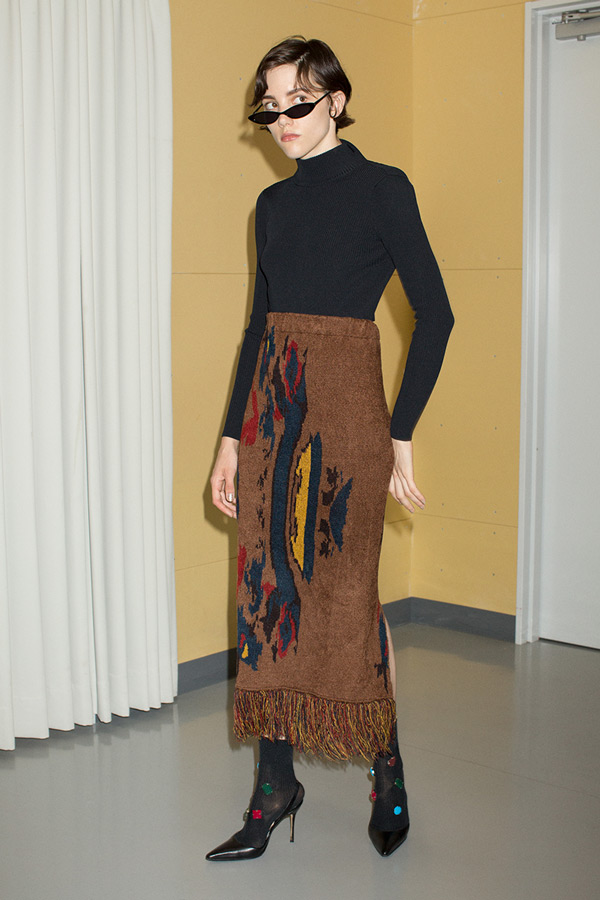 Jacquard Knit Fringe Skirt