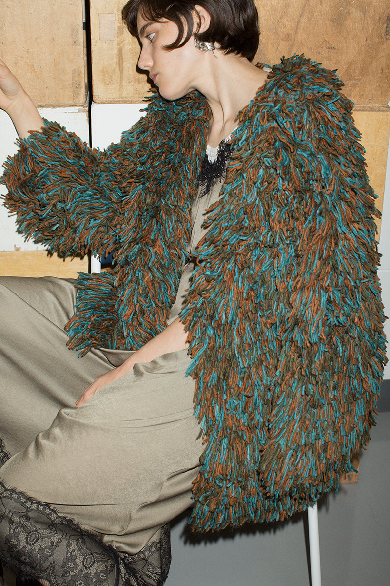 Hand Fringe Knit Coat 詳細画像 Green 2
