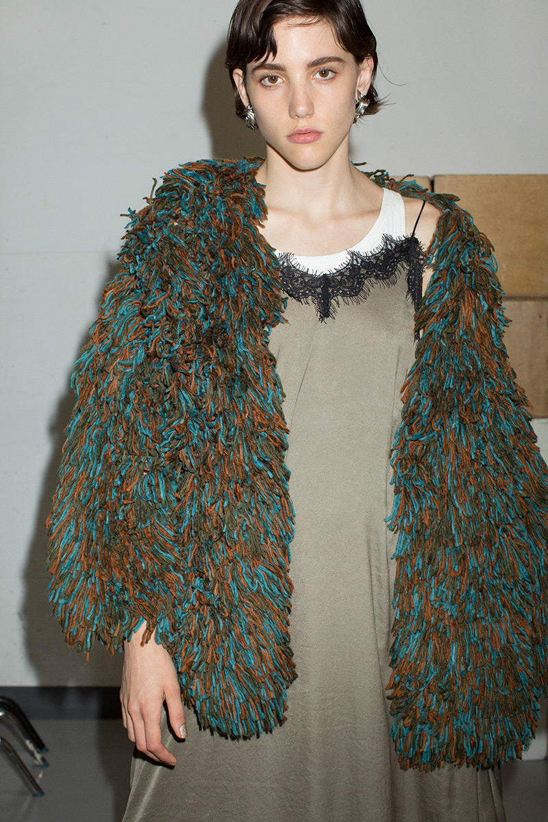 Hand Fringe Knit Coat 詳細画像 Green 1