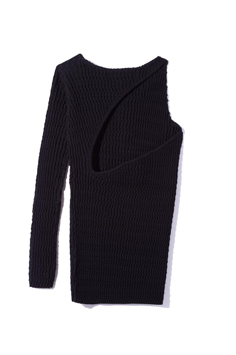 Back Cutting Wave Knitted Top 詳細画像 Black 2