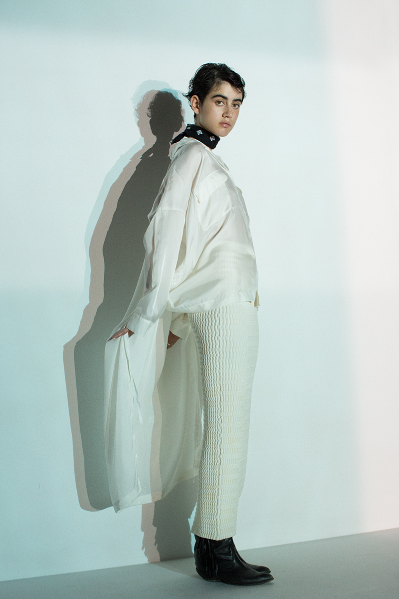 Wave Knitted Pencil Skirt 詳細画像 White 2