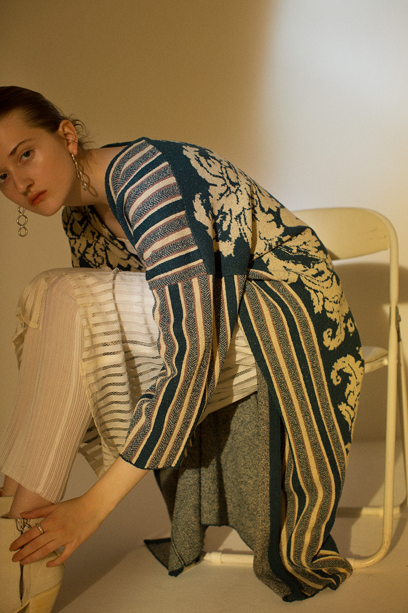 Flower and Stripe Jacquard Gown 詳細画像 Green 2