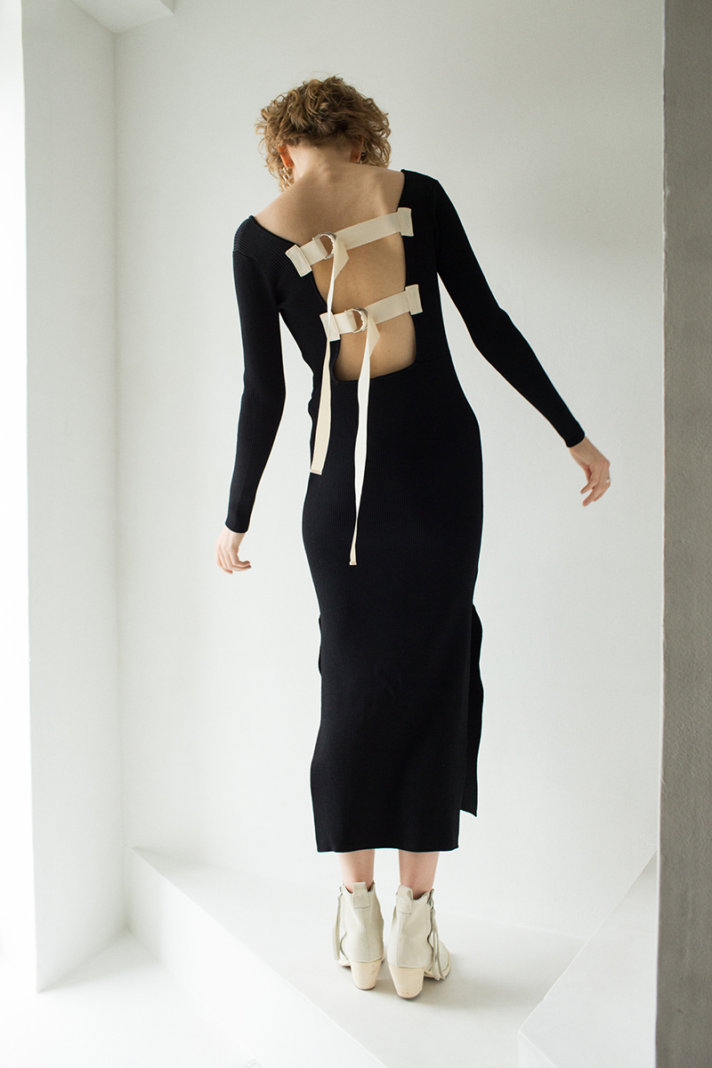 Back Belted Knit Dress 詳細画像 Black 1