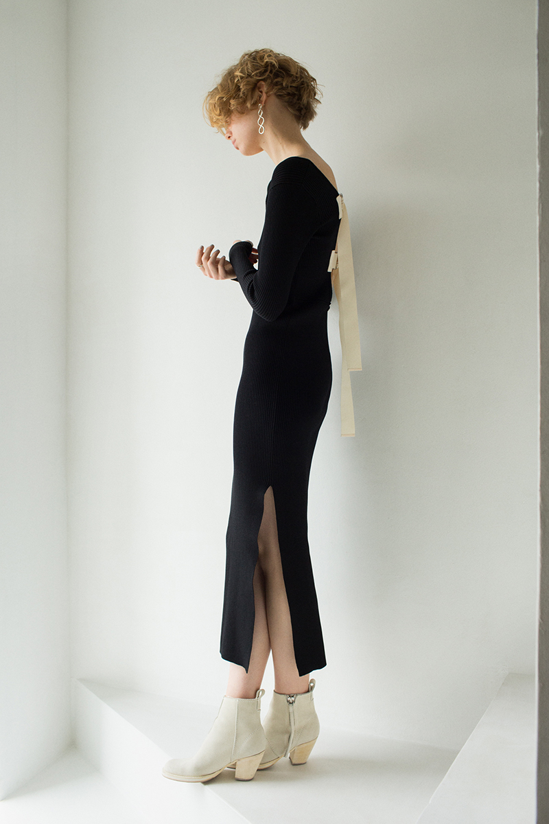 Back Belted Knit Dress 詳細画像 Black 2
