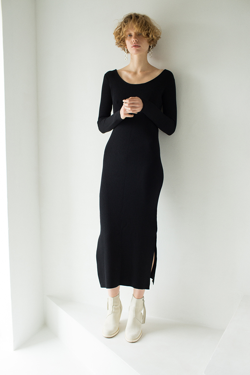 Back Belted Knit Dress 詳細画像 Black 3