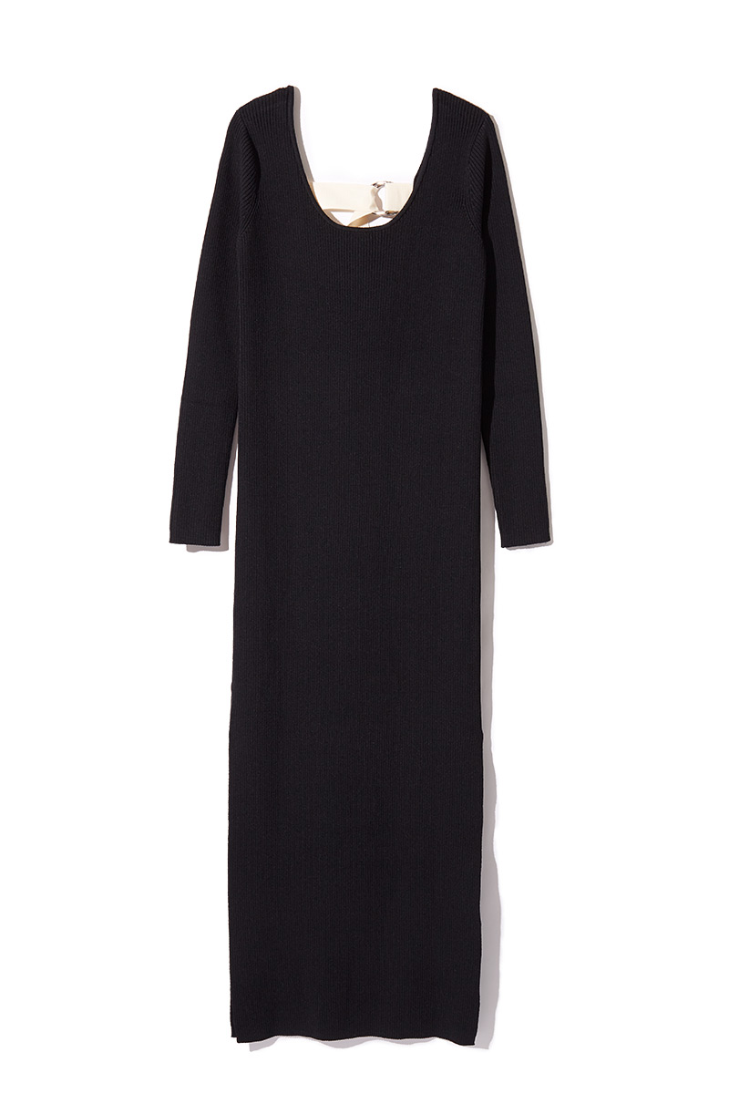 Back Belted Knit Dress 詳細画像 Black 1