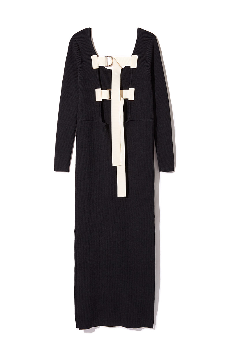 Back Belted Knit Dress 詳細画像 Black 2
