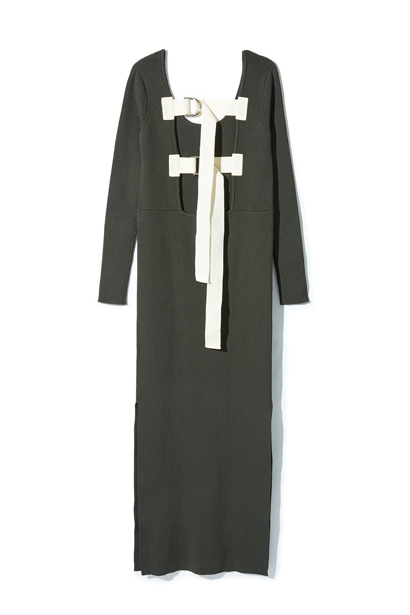 Back Belted Knit Dress 詳細画像 Khaki 2