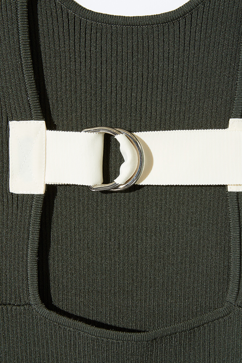 Back Belted Knit Dress 詳細画像 Khaki 3