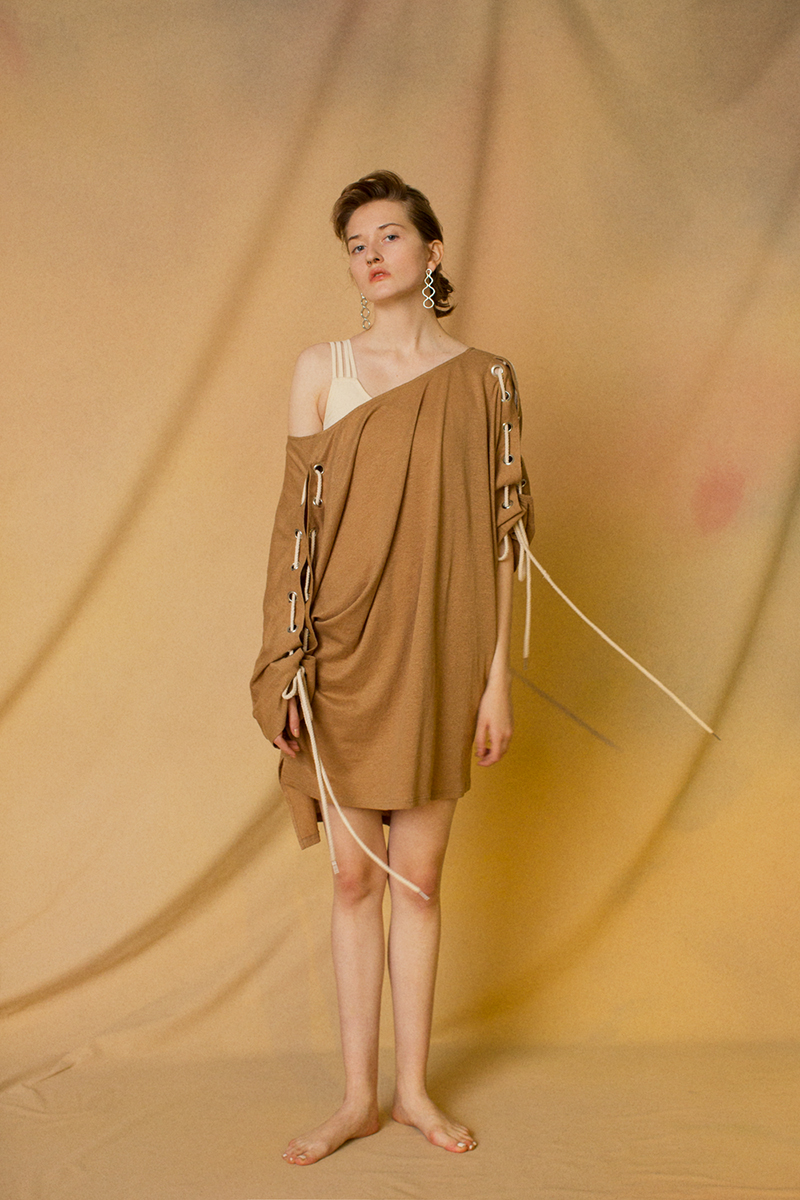 Drawstring Jersey Dress 詳細画像 Brown 1
