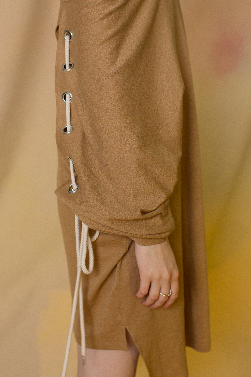 Drawstring Jersey Dress 詳細画像 Brown 2