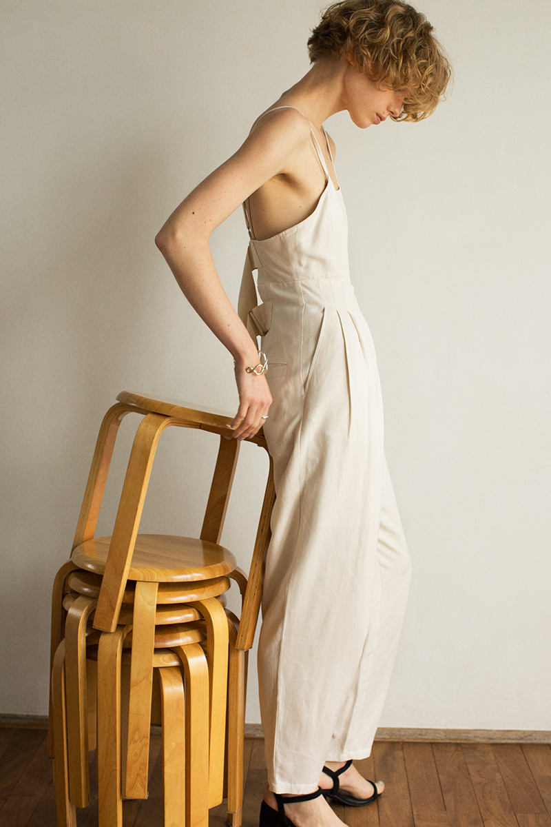 Belted Linen Jump Suits 詳細画像 White 2
