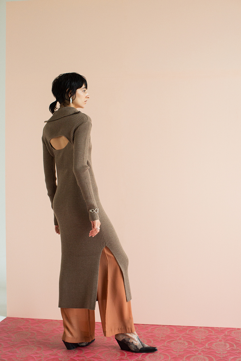 Zip Up Knitted Dress 詳細画像 Beige 3