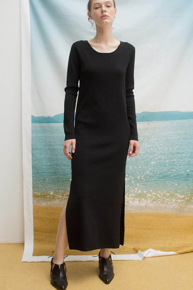 Belted Knit Long Dress 詳細画像 Black 2