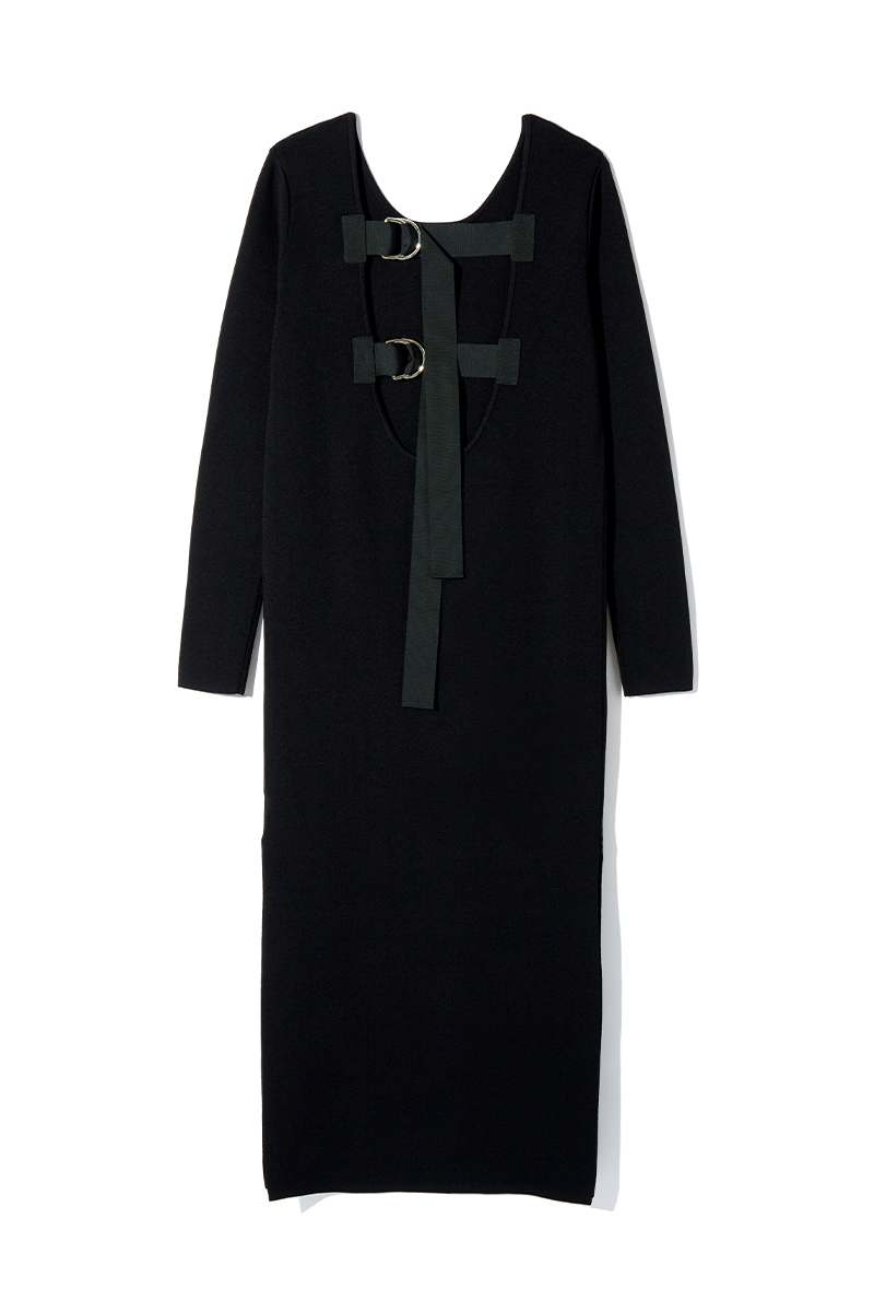 Belted Knit Long Dress 詳細画像 Black 3