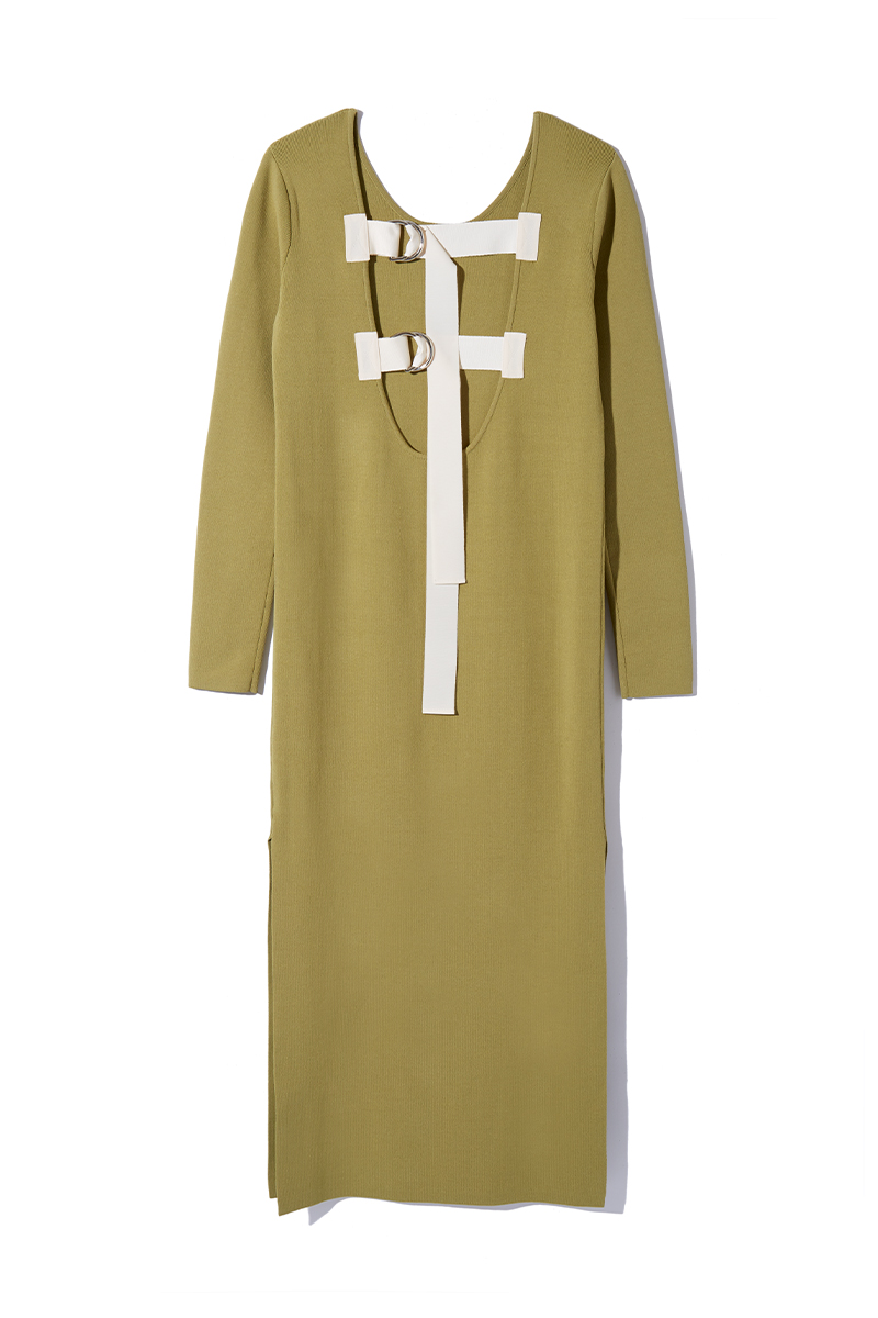 Belted Knit Long Dress 詳細画像 Yellow 3