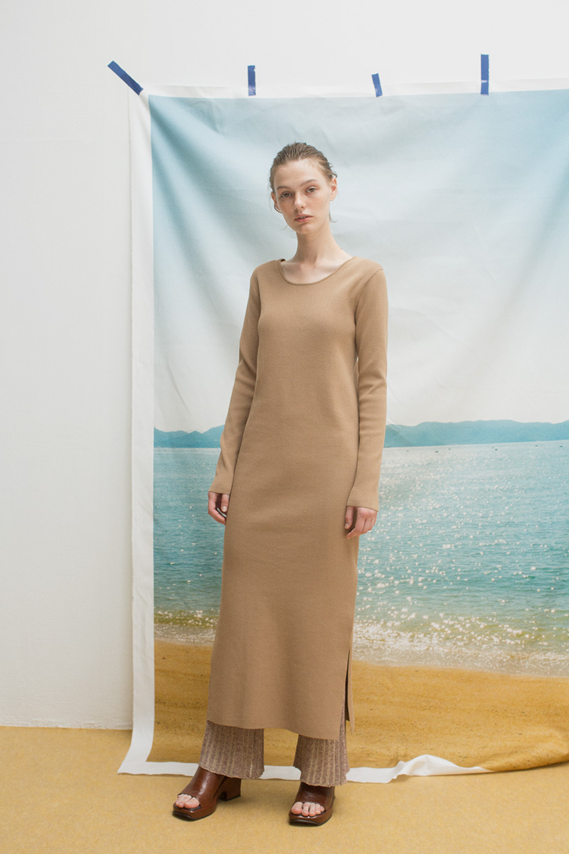 Belted Knit Long Dress 詳細画像 Beige 2