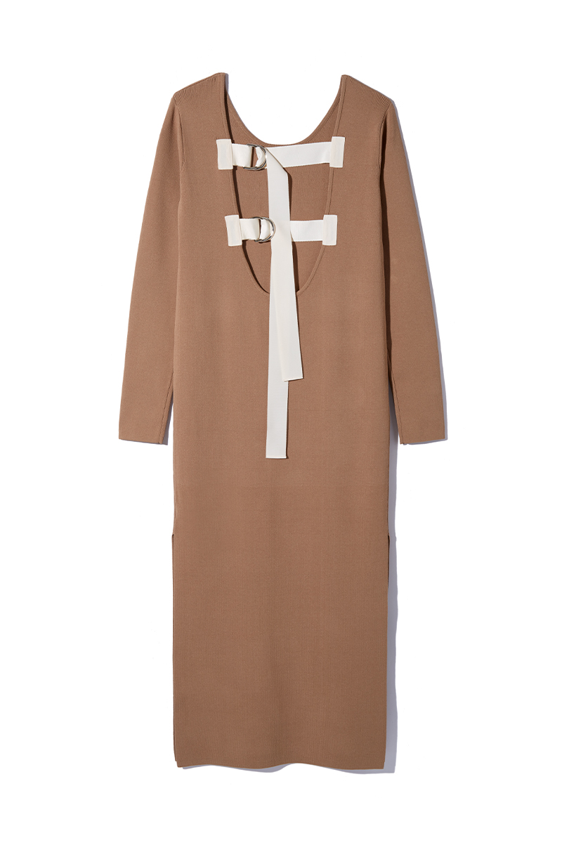 Belted Knit Long Dress 詳細画像 Beige 4