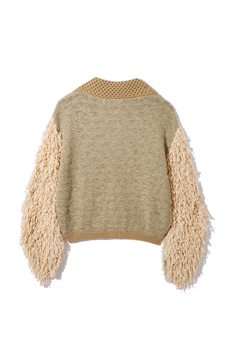 Patchwork Fringe Knit Gown 詳細画像 Khaki 3