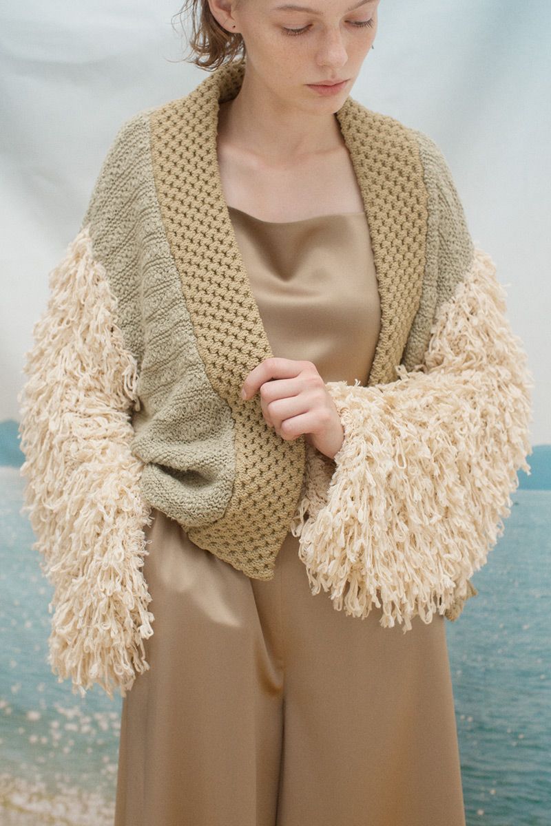 Patchwork Fringe Knit Gown 詳細画像 Khaki 1
