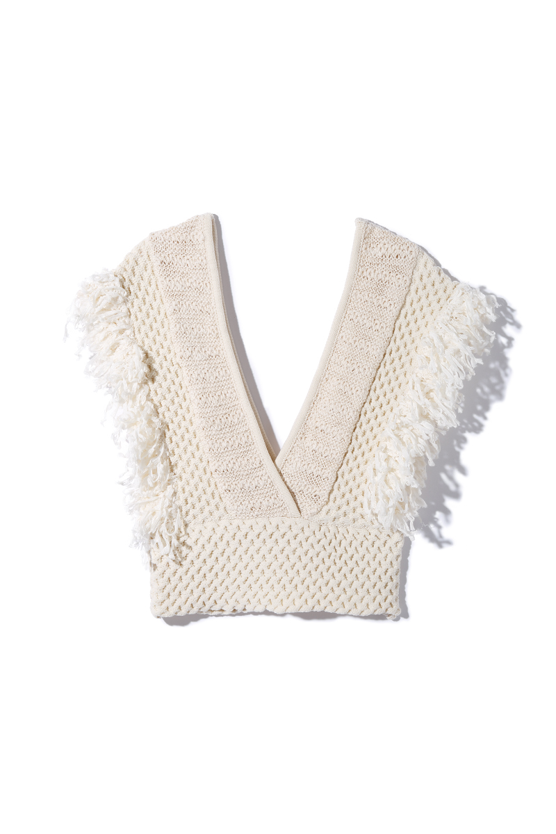 Patchwork Fringe Top 詳細画像 White 3
