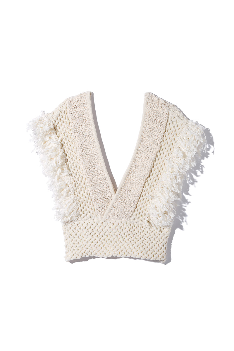Patchwork Fringe Top 詳細画像 White 4