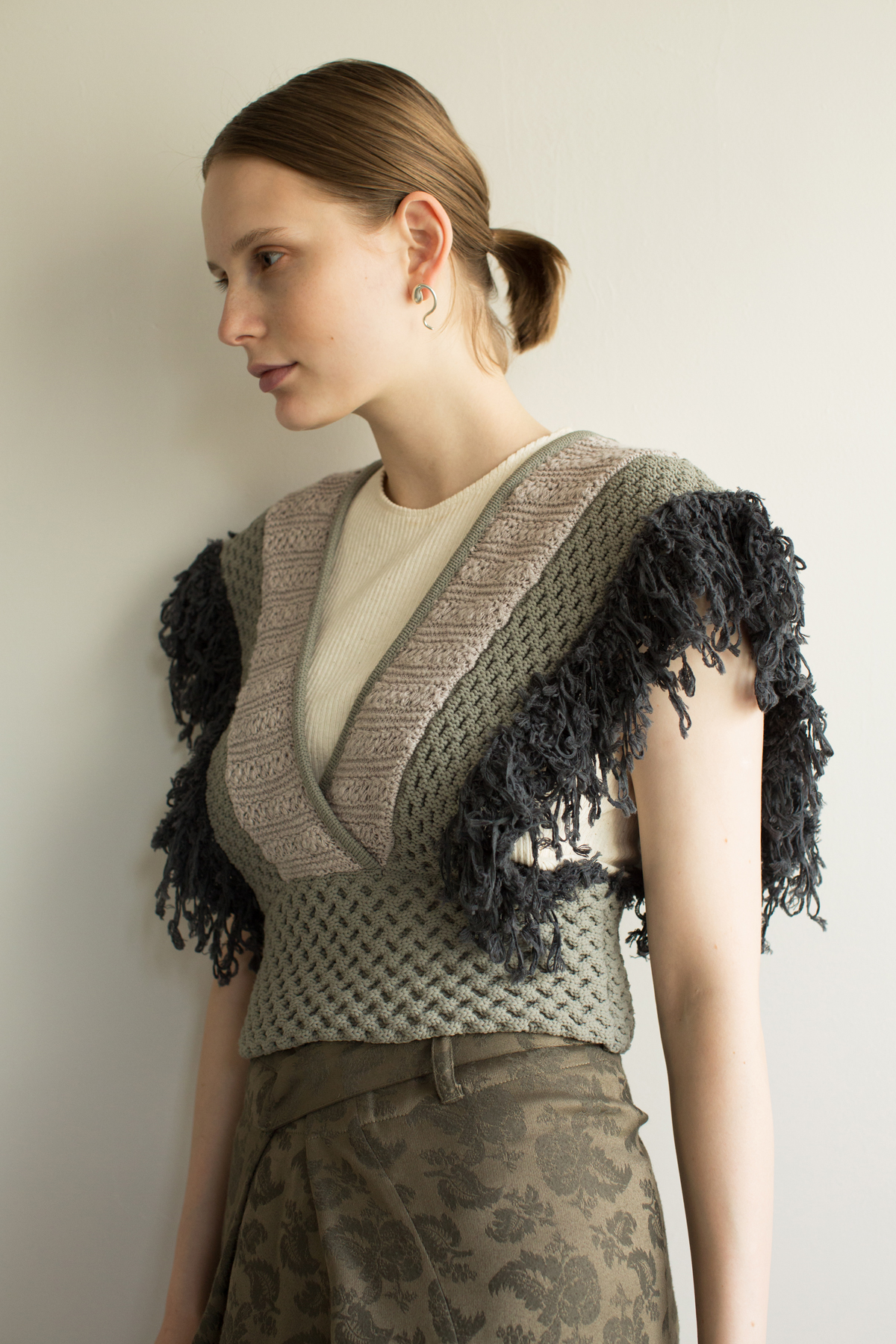 Patchwork Fringe Top 詳細画像 Gray 1