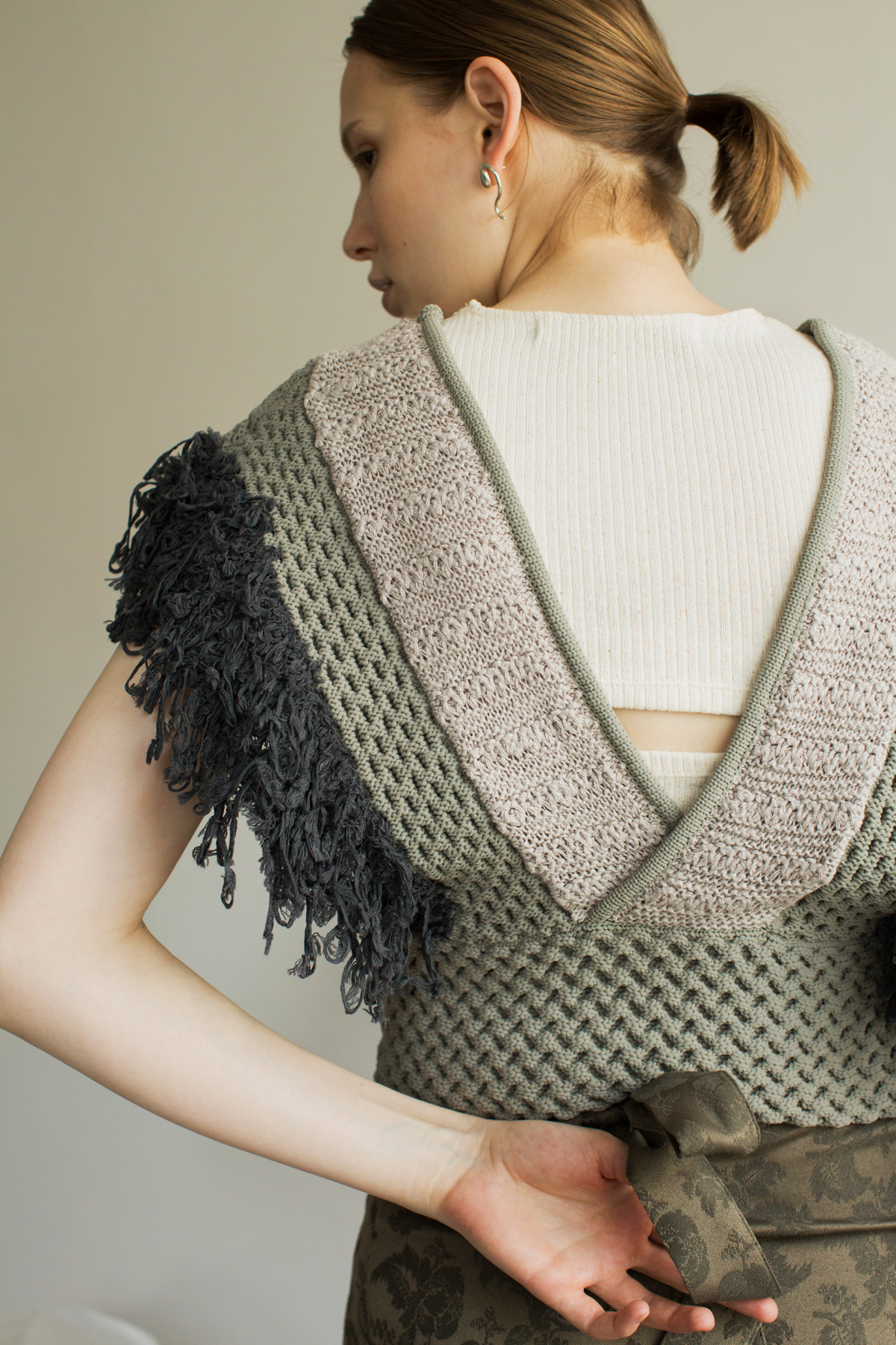 Patchwork Fringe Top 詳細画像 Gray 2