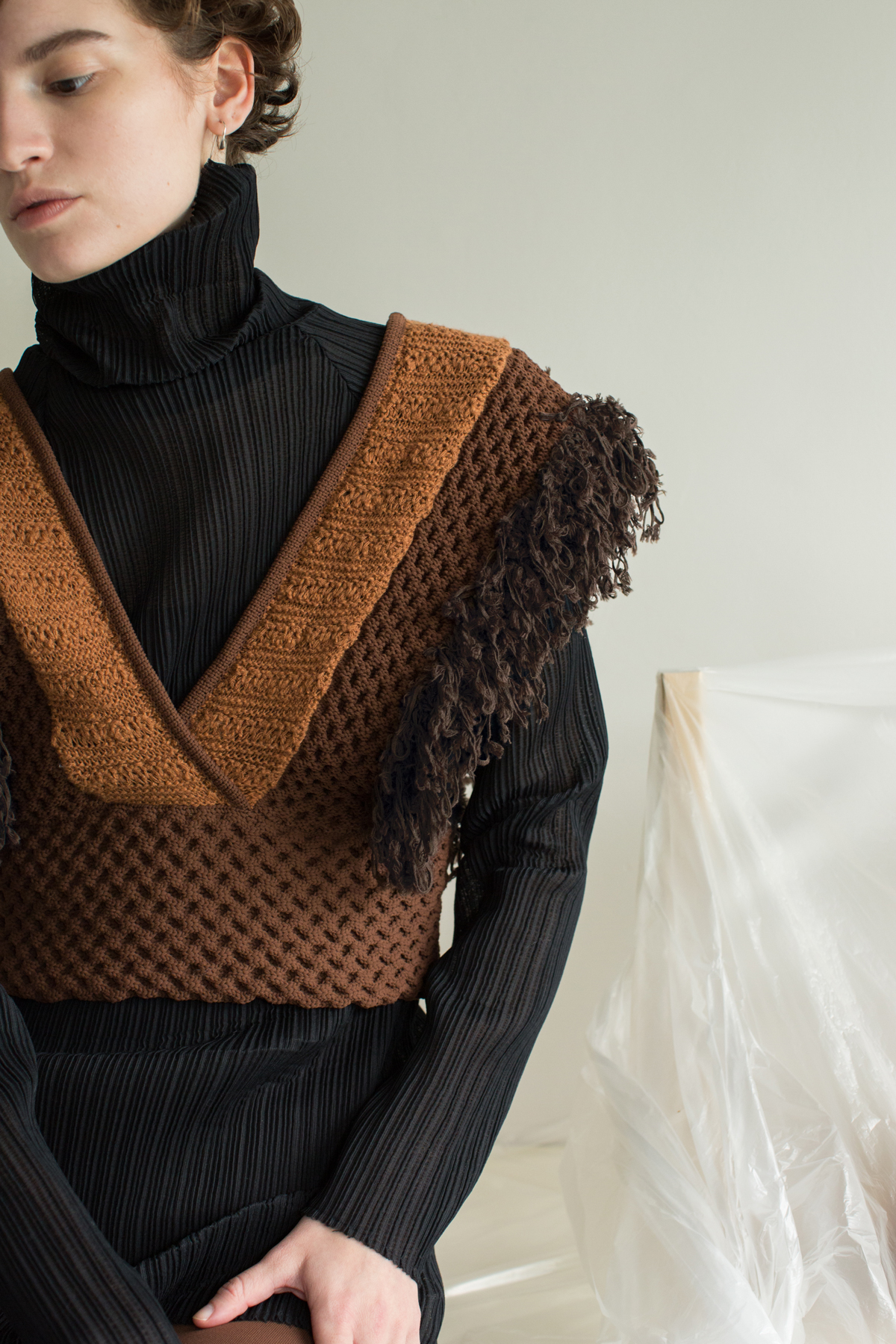 Patchwork Fringe Top 詳細画像 Brown 1