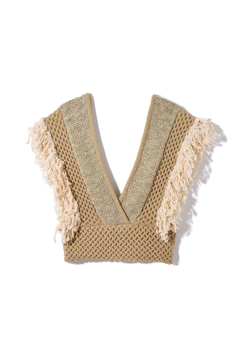 Patchwork Fringe Top 詳細画像 Khaki 3