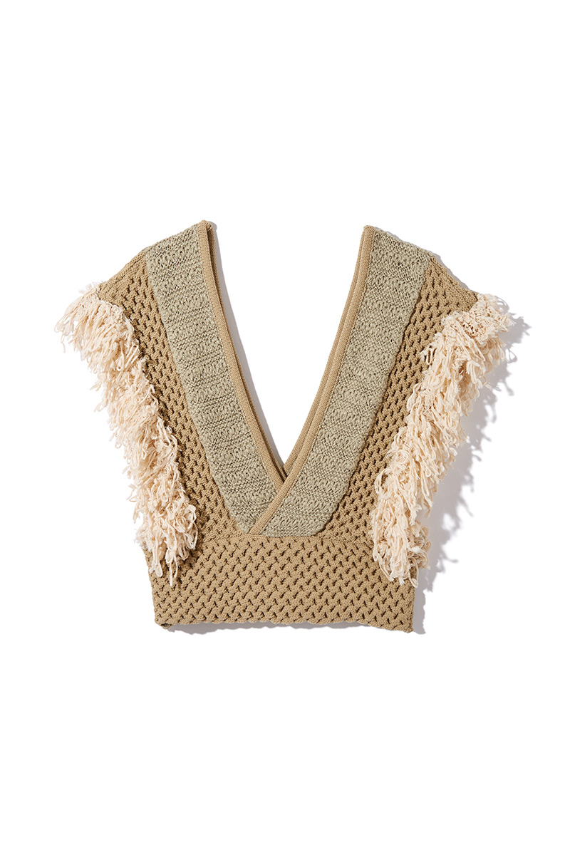 Patchwork Fringe Top 詳細画像 Khaki 4