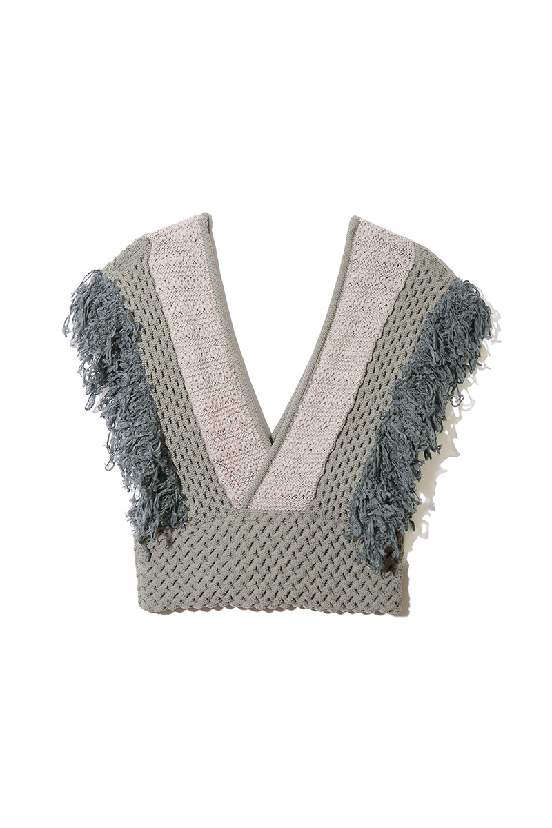 Patchwork Fringe Top 詳細画像 Gray 2