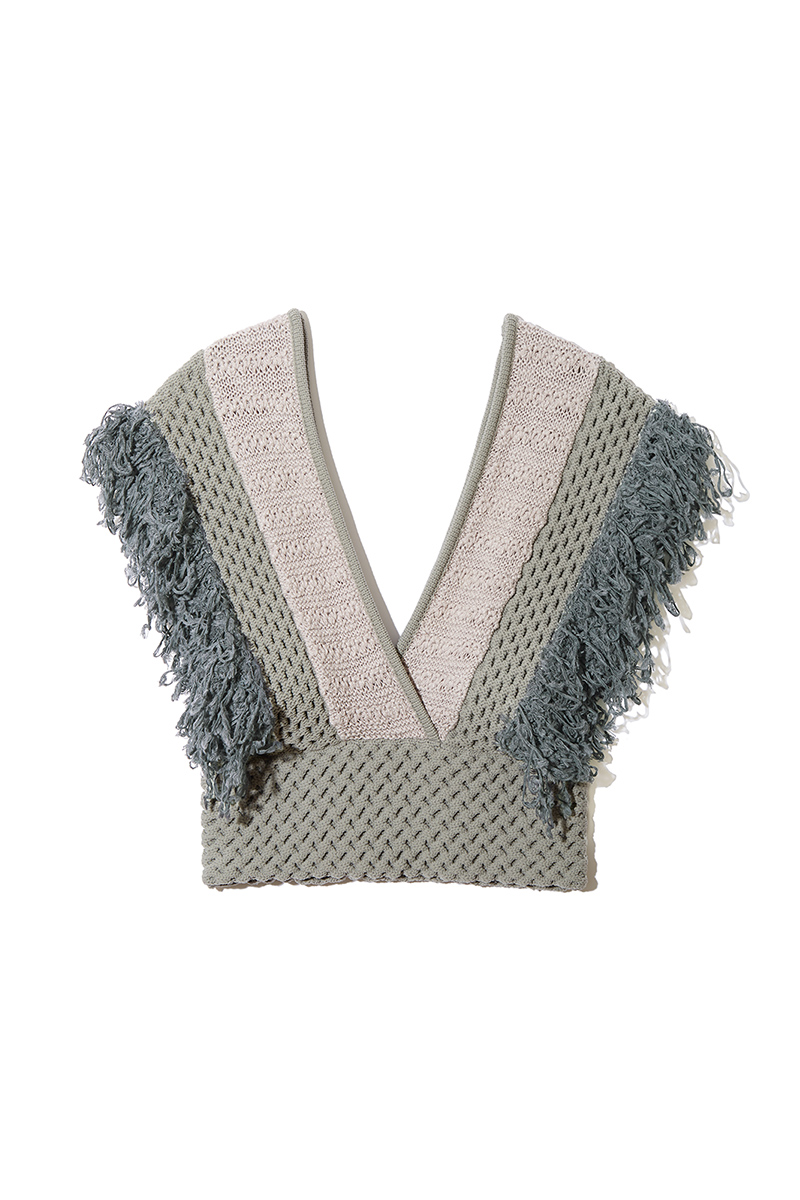 Patchwork Fringe Top 詳細画像 Gray 3