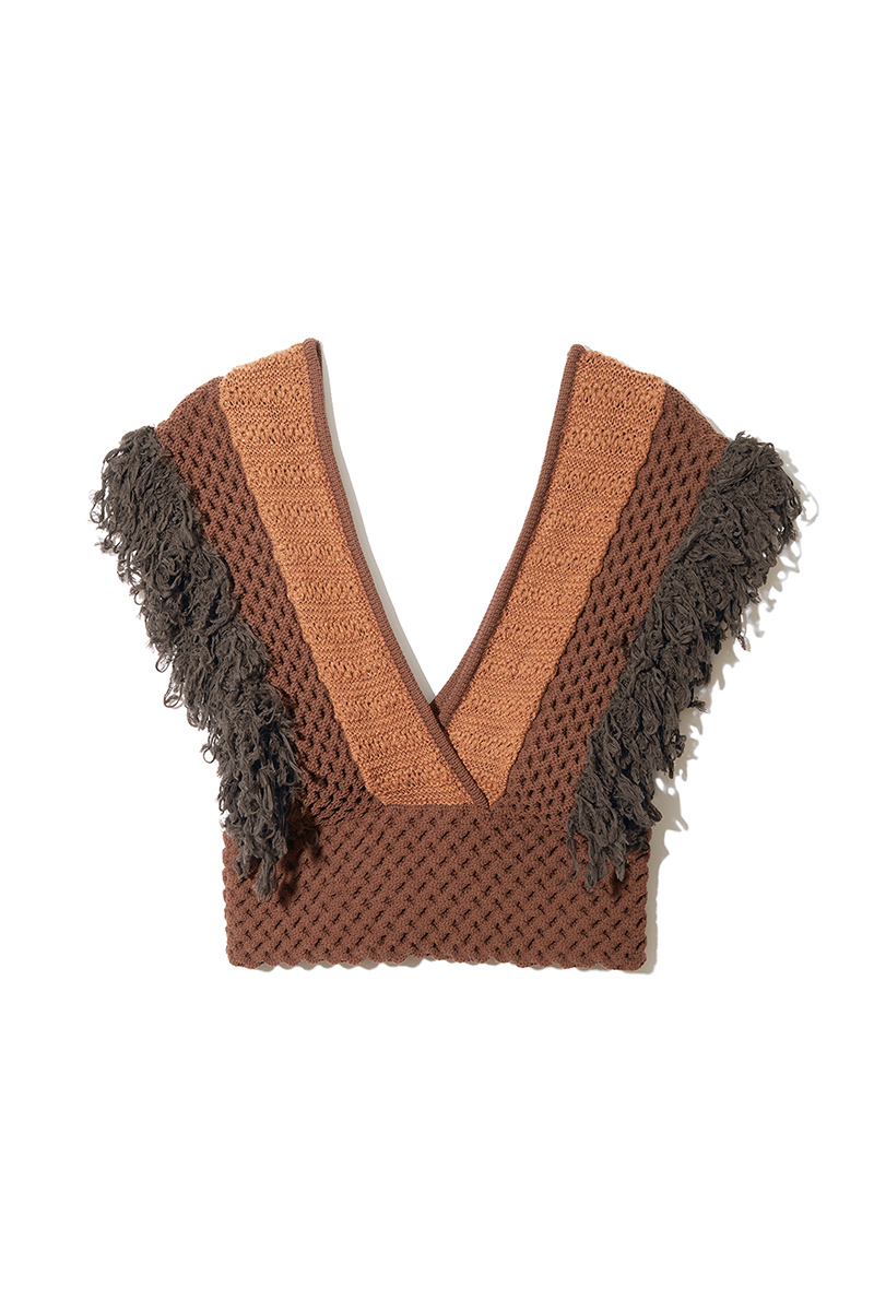 Patchwork Fringe Top 詳細画像 Brown 1